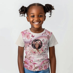 African American Breast Cancer Warrior Black Queen Kid T shirt Floral Pink Ribbon Watercolor Butterfly Hope Art