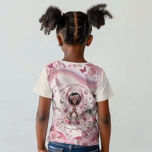 African American Breast Cancer Warrior Black Queen Kid T shirt Floral Pink Ribbon Watercolor Butterfly Hope Art