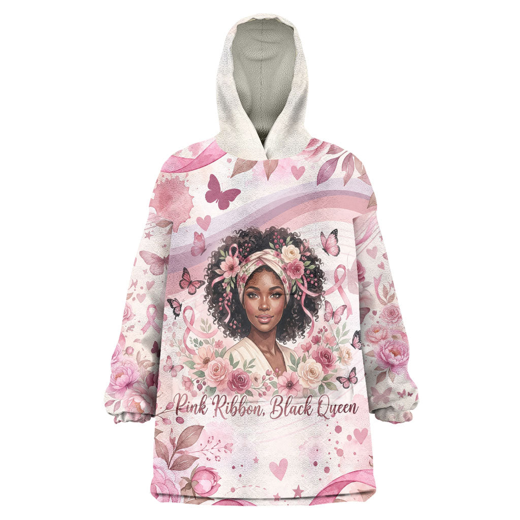 African American Breast Cancer Warrior Black Queen Kid Wearable Blanket Hoodie Floral Pink Ribbon Watercolor Butterfly Hope Art
