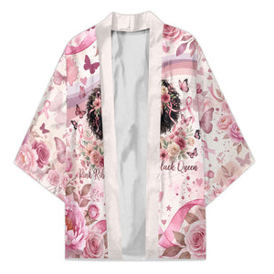 African American Breast Cancer Warrior Black Queen Kimono Floral Pink Ribbon Watercolor Butterfly Hope Art