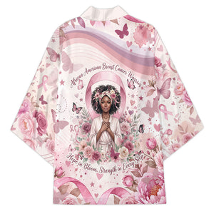African American Breast Cancer Warrior Black Queen Kimono Floral Pink Ribbon Watercolor Butterfly Hope Art