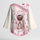 African American Breast Cancer Warrior Black Queen Kimono Sleeve Blouse Floral Pink Ribbon Watercolor Butterfly Hope Art