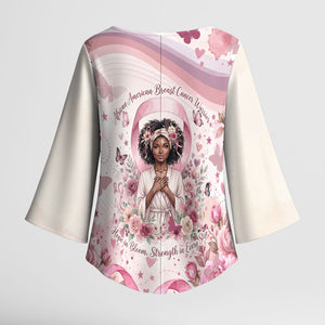 African American Breast Cancer Warrior Black Queen Kimono Sleeve Blouse Floral Pink Ribbon Watercolor Butterfly Hope Art