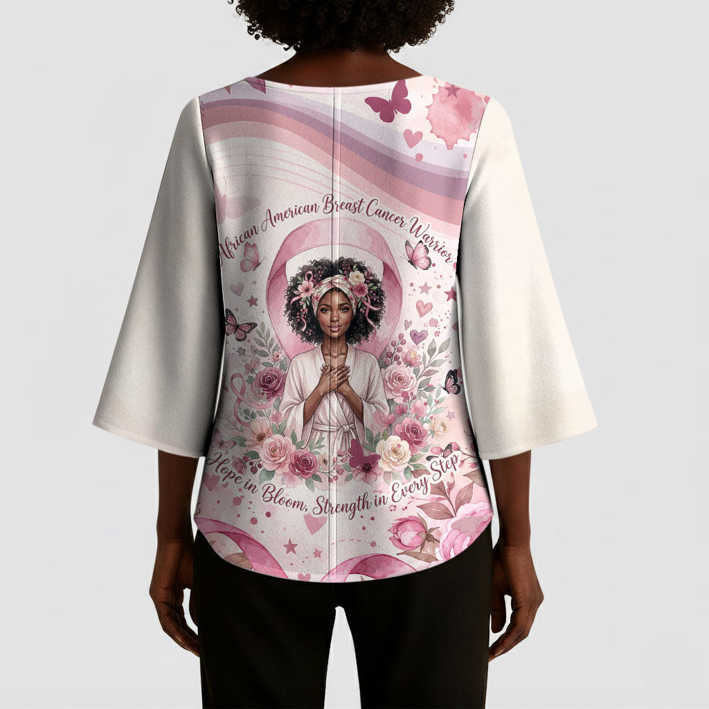 African American Breast Cancer Warrior Black Queen Kimono Sleeve Blouse Floral Pink Ribbon Watercolor Butterfly Hope Art
