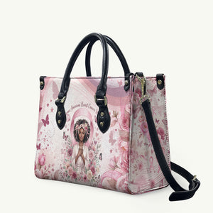 African American Breast Cancer Warrior Black Queen Leather Bag Floral Pink Ribbon Watercolor Butterfly Hope Art