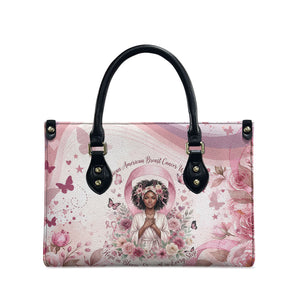 African American Breast Cancer Warrior Black Queen Leather Bag Floral Pink Ribbon Watercolor Butterfly Hope Art
