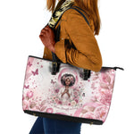 African American Breast Cancer Warrior Black Queen Leather Tote Bag Floral Pink Ribbon Watercolor Butterfly Hope Art