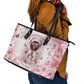 African American Breast Cancer Warrior Black Queen Leather Tote Bag Floral Pink Ribbon Watercolor Butterfly Hope Art