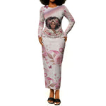 African American Breast Cancer Warrior Black Queen Long Sleeve Bodycon Dress Floral Pink Ribbon Watercolor Butterfly Hope Art