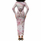African American Breast Cancer Warrior Black Queen Long Sleeve Bodycon Dress Floral Pink Ribbon Watercolor Butterfly Hope Art