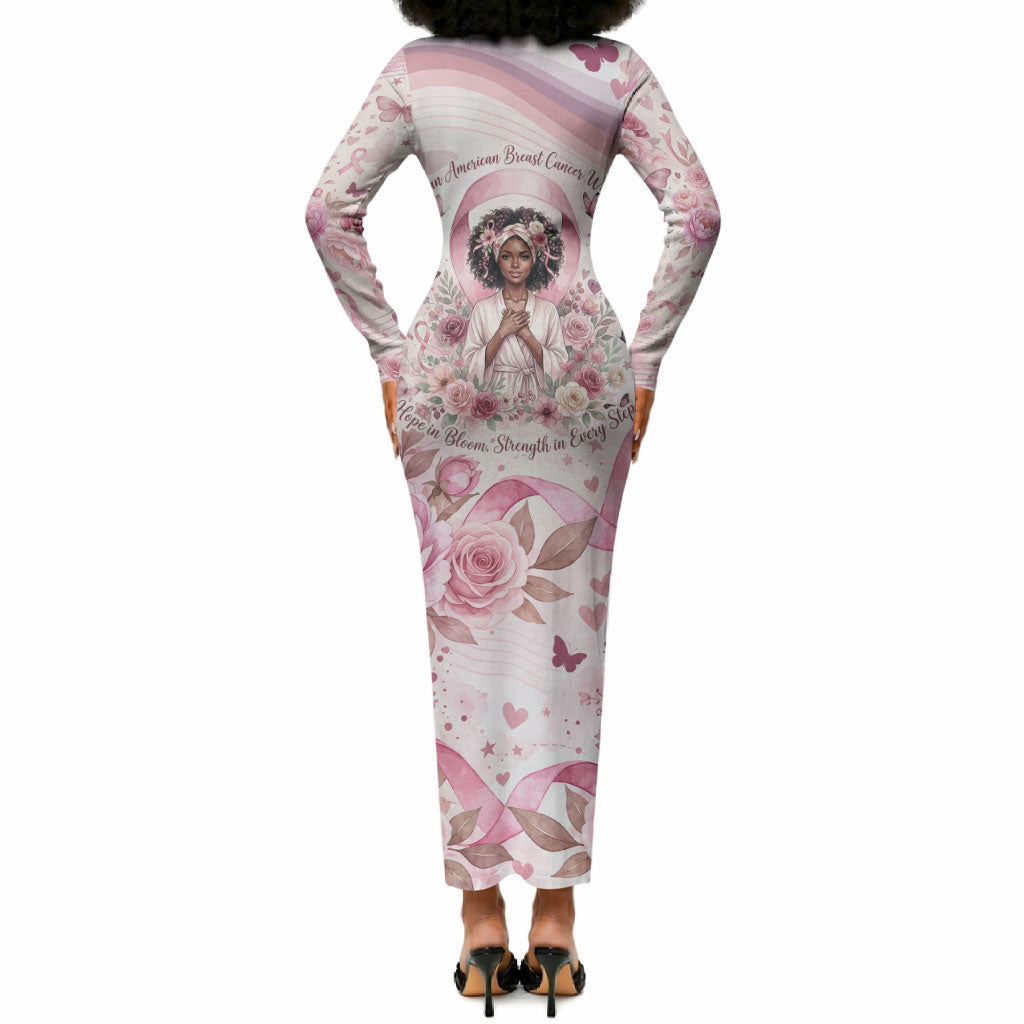 African American Breast Cancer Warrior Black Queen Long Sleeve Bodycon Dress Floral Pink Ribbon Watercolor Butterfly Hope Art