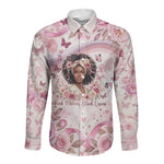 African American Breast Cancer Warrior Black Queen Long Sleeve Button Shirt Floral Pink Ribbon Watercolor Butterfly Hope Art