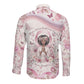African American Breast Cancer Warrior Black Queen Long Sleeve Button Shirt Floral Pink Ribbon Watercolor Butterfly Hope Art