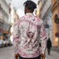 African American Breast Cancer Warrior Black Queen Long Sleeve Button Shirt Floral Pink Ribbon Watercolor Butterfly Hope Art
