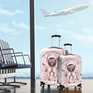 African American Breast Cancer Warrior Black Queen Luggage Cover Floral Pink Ribbon Watercolor Butterfly Hope Art