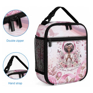 African American Breast Cancer Warrior Black Queen Lunch Bag Floral Pink Ribbon Watercolor Butterfly Hope Art