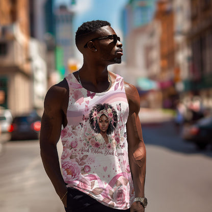 African American Breast Cancer Warrior Black Queen Men Tank Top Floral Pink Ribbon Watercolor Butterfly Hope Art