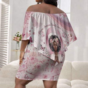 African American Breast Cancer Warrior Black Queen Off Shoulder Short Dress Floral Pink Ribbon Watercolor Butterfly Hope Art
