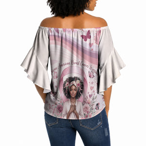 African American Breast Cancer Warrior Black Queen Off Shoulder Wrap Waist Top Floral Pink Ribbon Watercolor Butterfly Hope Art