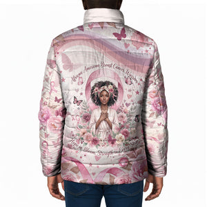 African American Breast Cancer Warrior Black Queen Padded Jacket Floral Pink Ribbon Watercolor Butterfly Hope Art