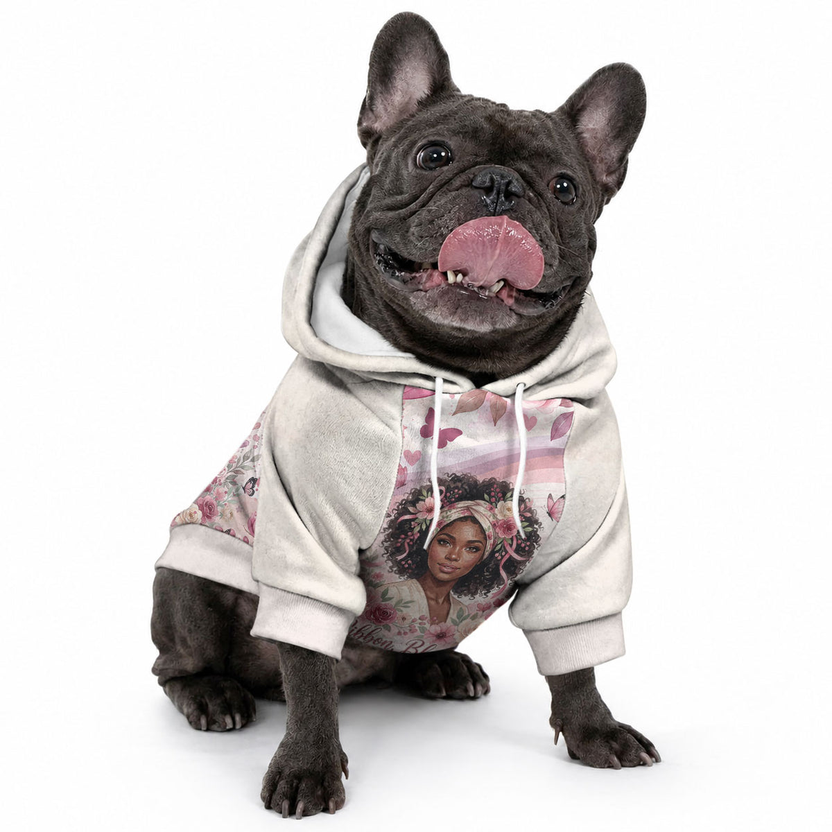 African American Breast Cancer Warrior Black Queen Pet Hoodie Floral Pink Ribbon Watercolor Butterfly Hope Art