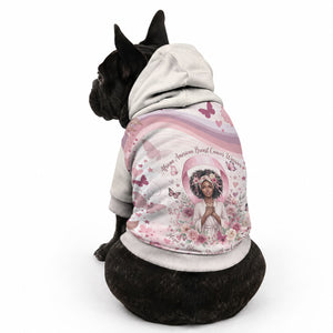 African American Breast Cancer Warrior Black Queen Pet Hoodie Floral Pink Ribbon Watercolor Butterfly Hope Art