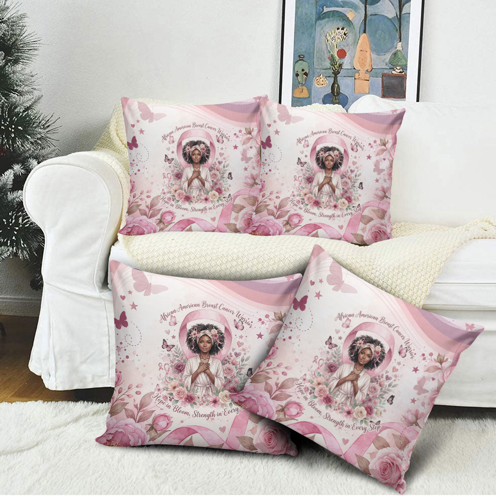 African American Breast Cancer Warrior Black Queen Pillow Cover Floral Pink Ribbon Watercolor Butterfly Hope Art