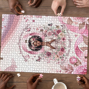 African American Breast Cancer Warrior Black Queen Puzzle Floral Pink Ribbon Watercolor Butterfly Hope Art