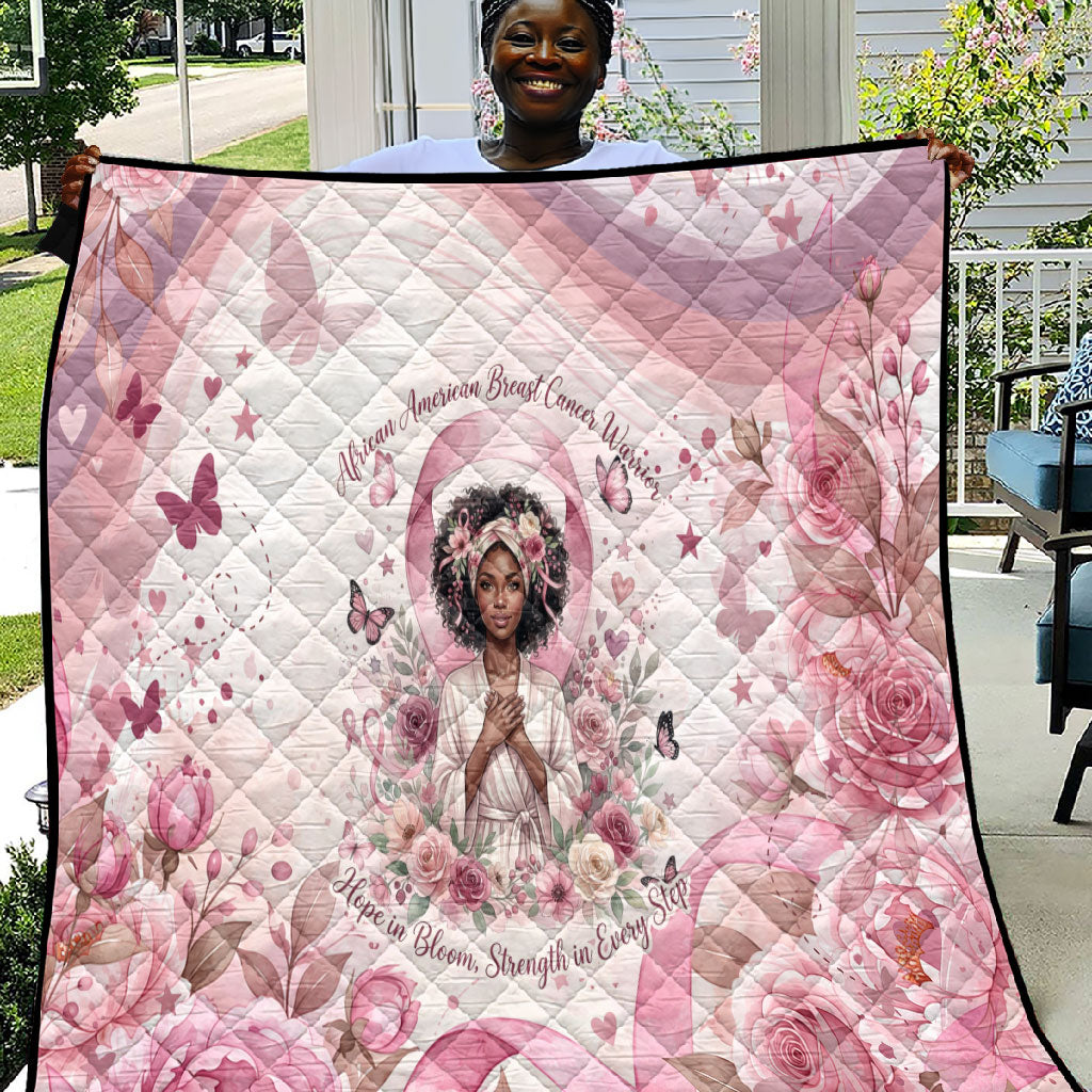 African American Breast Cancer Warrior Black Queen Quilt Floral Pink Ribbon Watercolor Butterfly Hope Art
