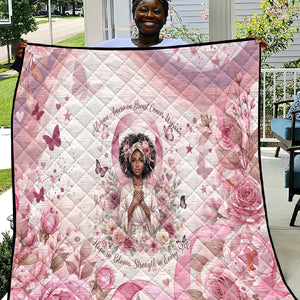 African American Breast Cancer Warrior Black Queen Quilt Floral Pink Ribbon Watercolor Butterfly Hope Art