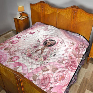 African American Breast Cancer Warrior Black Queen Quilt Floral Pink Ribbon Watercolor Butterfly Hope Art