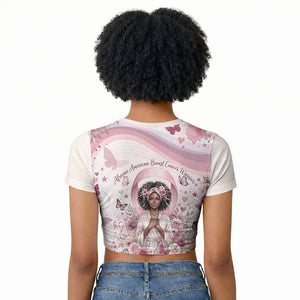 African American Breast Cancer Warrior Black Queen Raglan Cropped T shirt Floral Pink Ribbon Watercolor Butterfly Hope Art