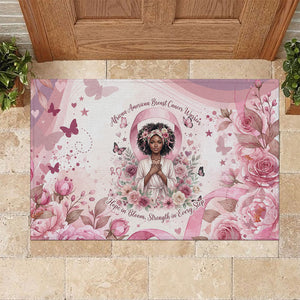 African American Breast Cancer Warrior Black Queen Rubber Doormat Floral Pink Ribbon Watercolor Butterfly Hope Art