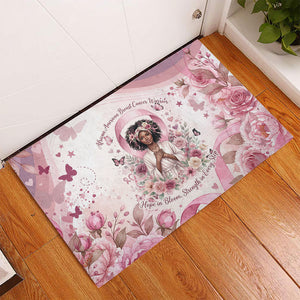 African American Breast Cancer Warrior Black Queen Rubber Doormat Floral Pink Ribbon Watercolor Butterfly Hope Art
