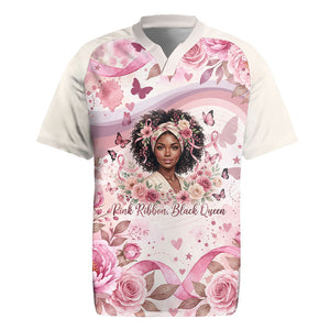 African American Breast Cancer Warrior Black Queen Rugby Jersey Floral Pink Ribbon Watercolor Butterfly Hope Art