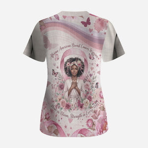 African American Breast Cancer Warrior Black Queen Scrub Top Floral Pink Ribbon Watercolor Butterfly Hope Art