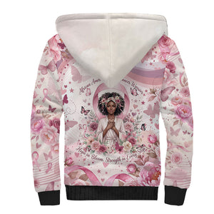 African American Breast Cancer Warrior Black Queen Sherpa Hoodie Floral Pink Ribbon Watercolor Butterfly Hope Art