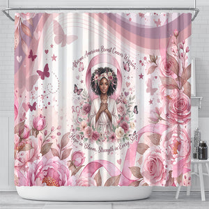 African American Breast Cancer Warrior Black Queen Shower Curtain Floral Pink Ribbon Watercolor Butterfly Hope Art