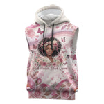 African American Breast Cancer Warrior Black Queen Sleeveless Hoodie Floral Pink Ribbon Watercolor Butterfly Hope Art
