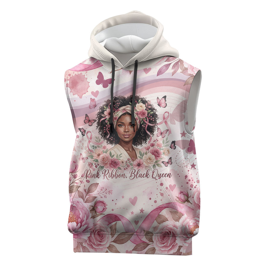 African American Breast Cancer Warrior Black Queen Sleeveless Hoodie Floral Pink Ribbon Watercolor Butterfly Hope Art