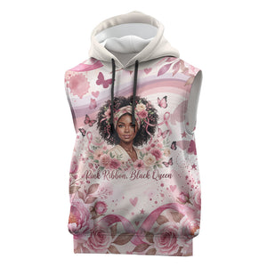 African American Breast Cancer Warrior Black Queen Sleeveless Hoodie Floral Pink Ribbon Watercolor Butterfly Hope Art