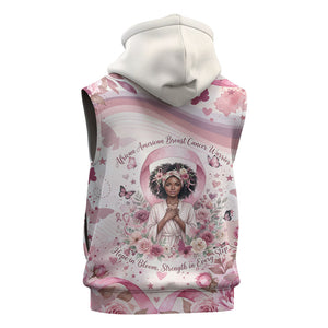 African American Breast Cancer Warrior Black Queen Sleeveless Hoodie Floral Pink Ribbon Watercolor Butterfly Hope Art