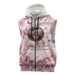 African American Breast Cancer Warrior Black Queen Sleeveless Zip Hoodie Floral Pink Ribbon Watercolor Butterfly Hope Art