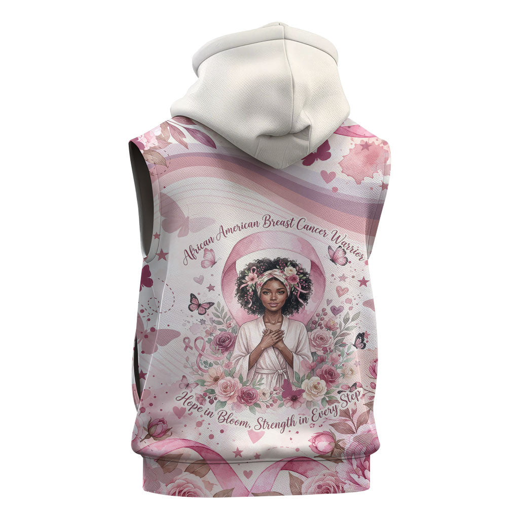 African American Breast Cancer Warrior Black Queen Sleeveless Zip Hoodie Floral Pink Ribbon Watercolor Butterfly Hope Art