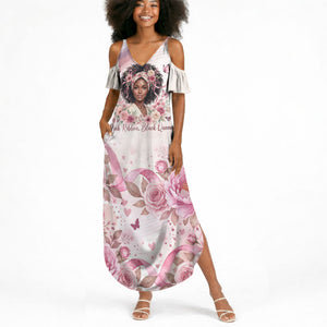 African American Breast Cancer Warrior Black Queen Summer Maxi Dress Floral Pink Ribbon Watercolor Butterfly Hope Art