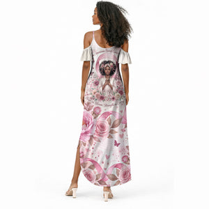 African American Breast Cancer Warrior Black Queen Summer Maxi Dress Floral Pink Ribbon Watercolor Butterfly Hope Art