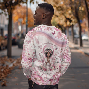 African American Breast Cancer Warrior Black Queen Sweatshirt Floral Pink Ribbon Watercolor Butterfly Hope Art