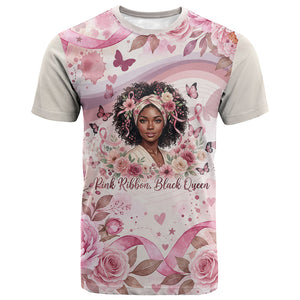 African American Breast Cancer Warrior Black Queen T shirt Floral Pink Ribbon Watercolor Butterfly Hope Art