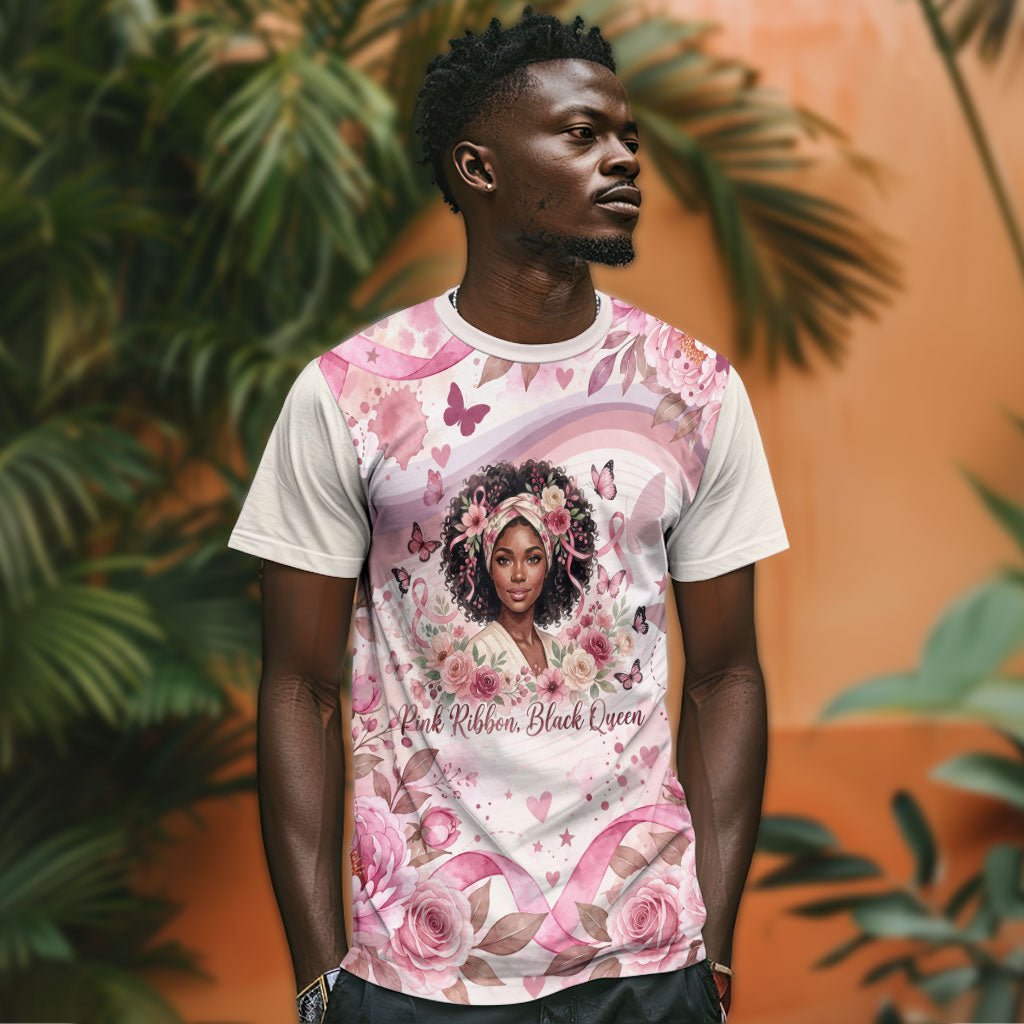 African American Breast Cancer Warrior Black Queen T shirt Floral Pink Ribbon Watercolor Butterfly Hope Art