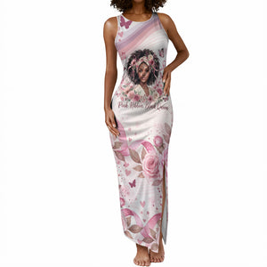 African American Breast Cancer Warrior Black Queen Tank Maxi Dress Floral Pink Ribbon Watercolor Butterfly Hope Art